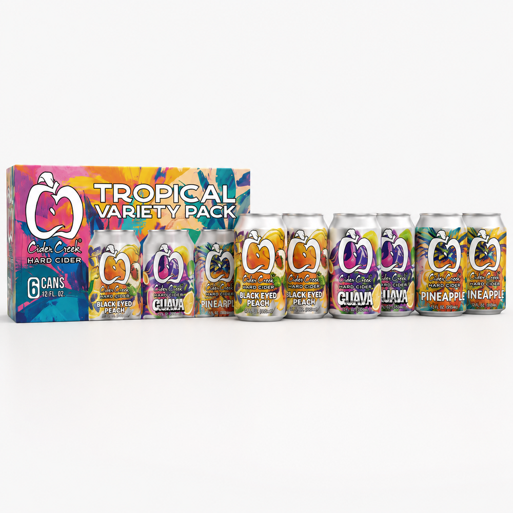 Cider Creek Tropical Variety Six Pack with Black Eyed Peach, Guava, and Pineapple hard cider cans