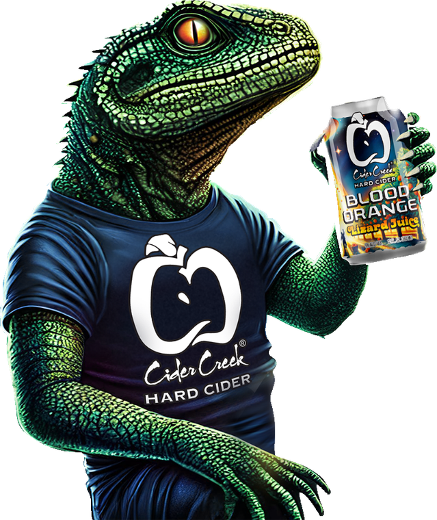 Captain LeZard holding Blood Orange Lizard Juice